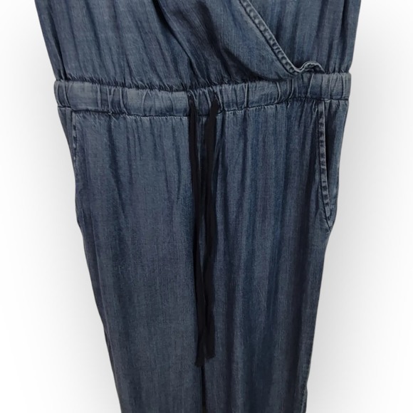 Love Stitch Tencel Chambray Jumpsuit Drawstring Waist Sleeveless Blue Size M - Picture 8 of 11